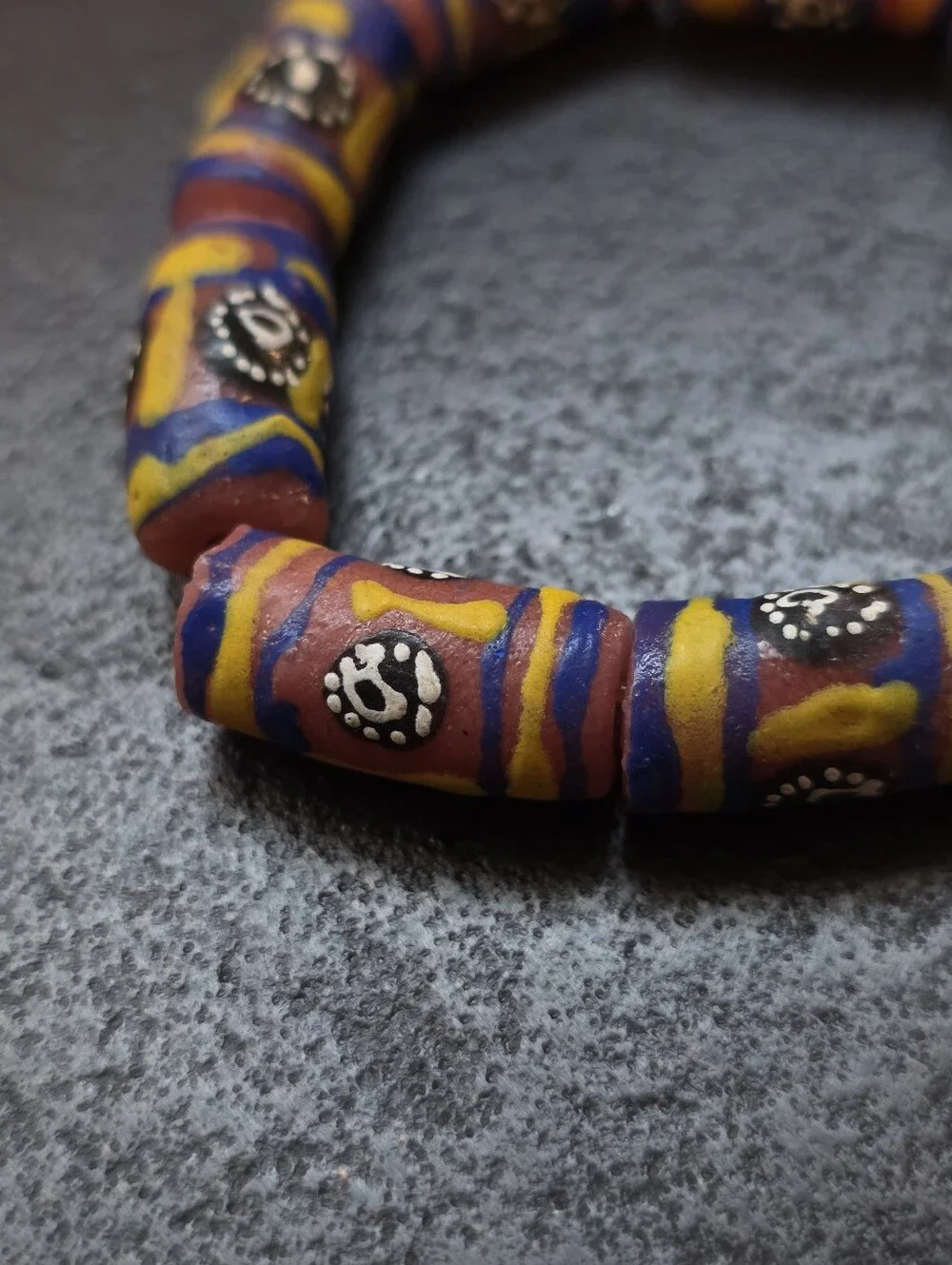 Handmade African Trade Bead Style Stretchy Bracelet – Yellow & Blue Krobo Beads